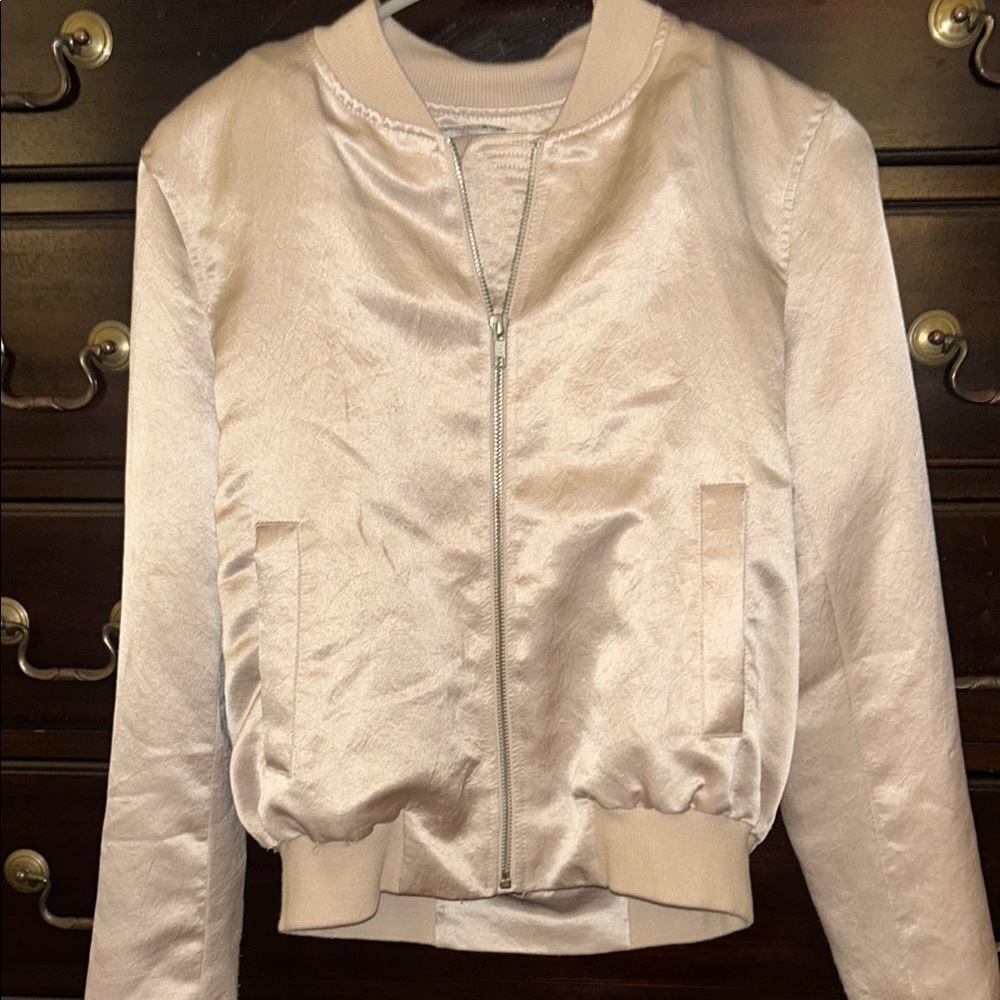 Women's Satin Bomber Jacket - blush pink